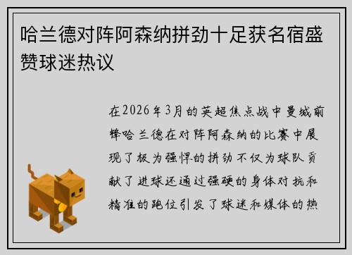 哈兰德对阵阿森纳拼劲十足获名宿盛赞球迷热议